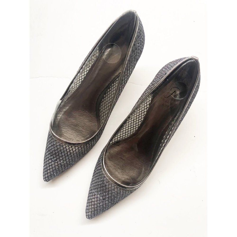 Adrianna Papell Lois Gray Honeycomb Mesh Formal Kitten Heels 7.5 M